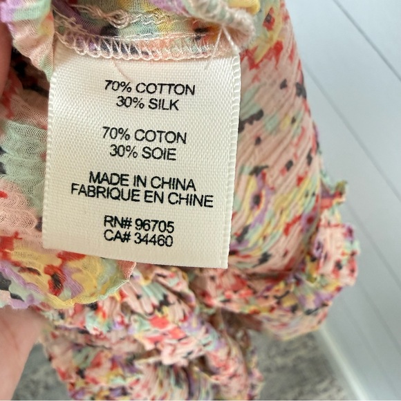 Rebecca Taylor | Silk & Cotton Pink Speckled Ruffle Ruched Blouse - Size 2 - Picture 4 of 14